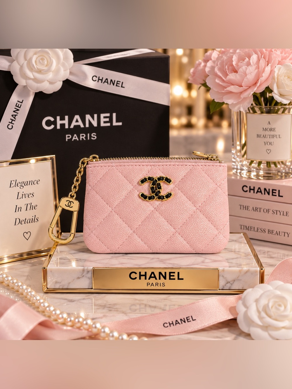 Quilted Pink Leather Key Pouch